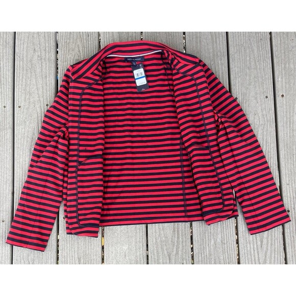 Tommy Hilfiger Striped Double Breasted Knit Blazer Red Navy Jacket Women’s XL - Picture 13 of 16